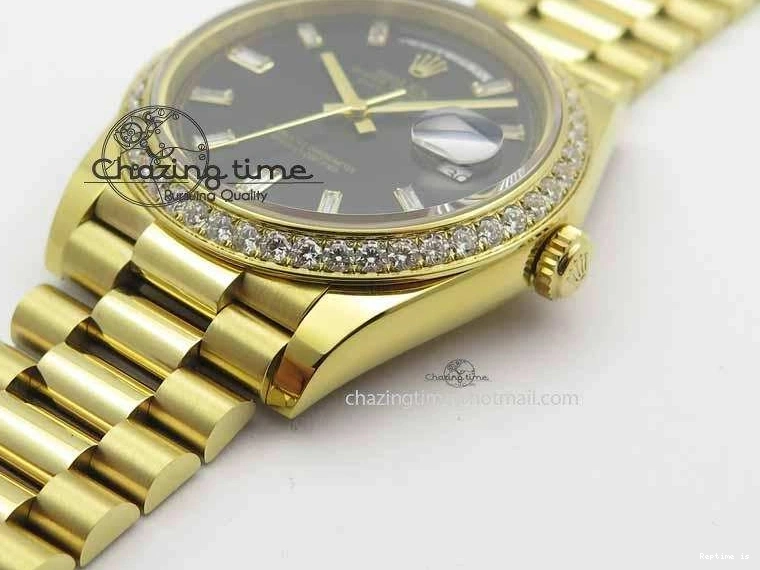 0106 Day Date 40mm YG BP Maker Best Edition Black Dial Diamond Bezel On YG Bracelet A Soft 3681